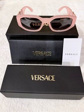 Versace Pink Frame Sunglasses with Dark Lenses